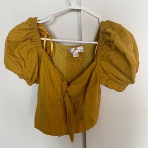 Band of gypsies yellow mid crop top w/ puff sleeve